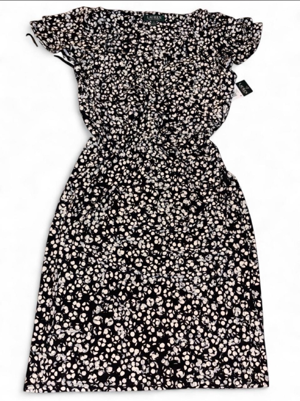 Lauren Ralph Lauren Black & White Floral Printed Short Sleeve Dress 12 BNWT